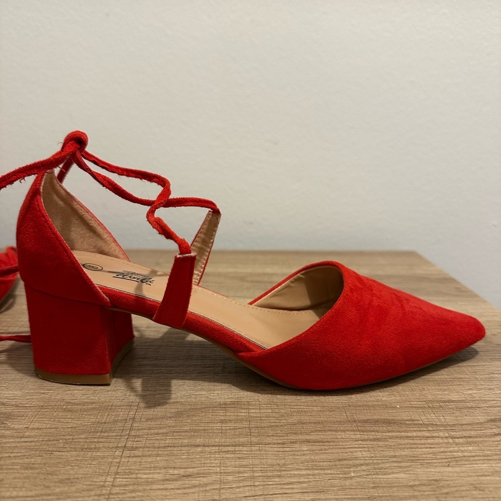 Red Low Block Heel